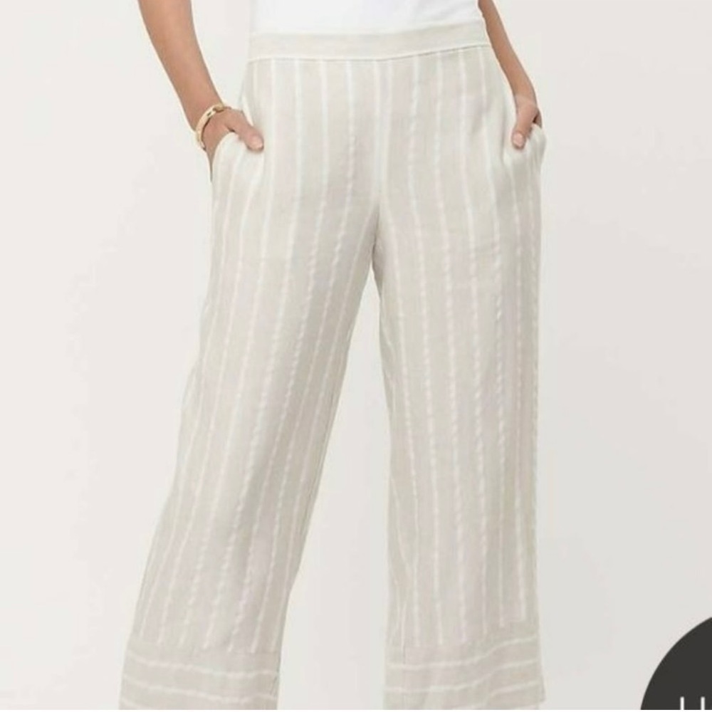 Loft Cream White Striped Wide Leg Crop Pull On Linen
Blend Pants